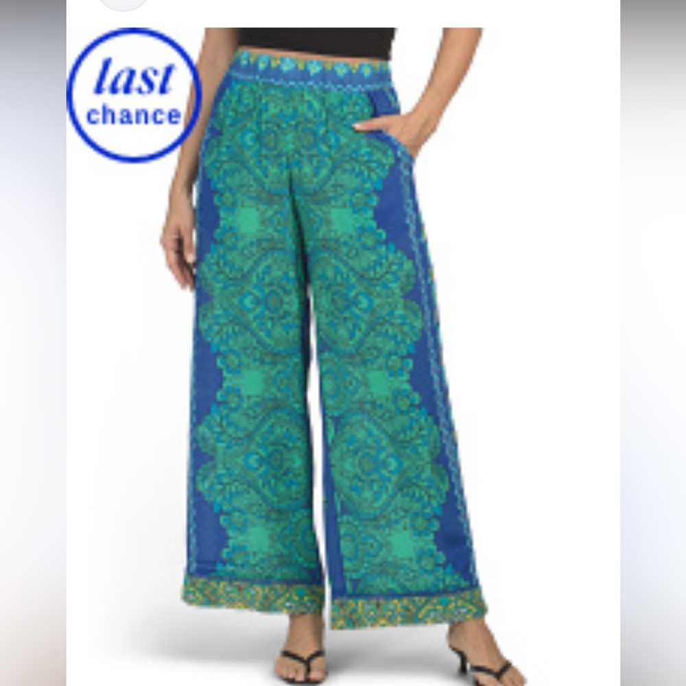 New Villa Silk Pant Johnny Was Blue/Green sizeL